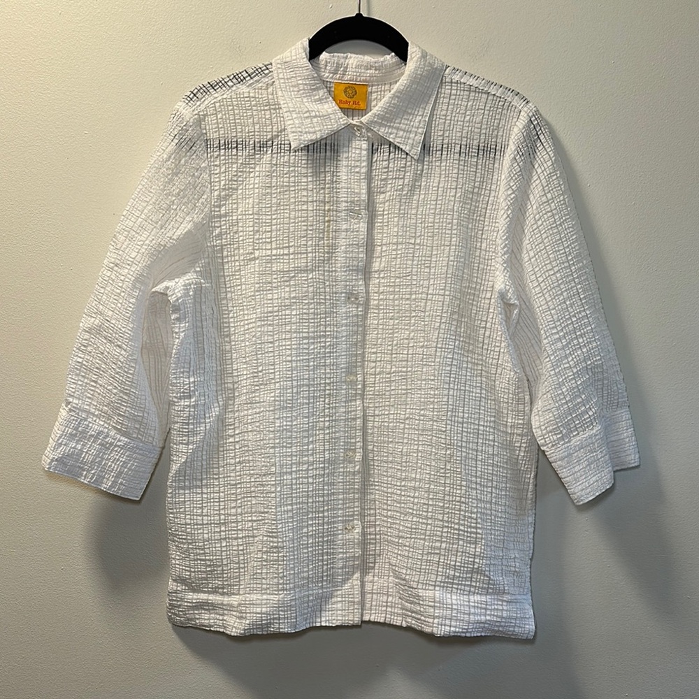 💛Ruby Rd. Women’s White 3/4 Sleeve Lightweight Gauze Blouse Size L